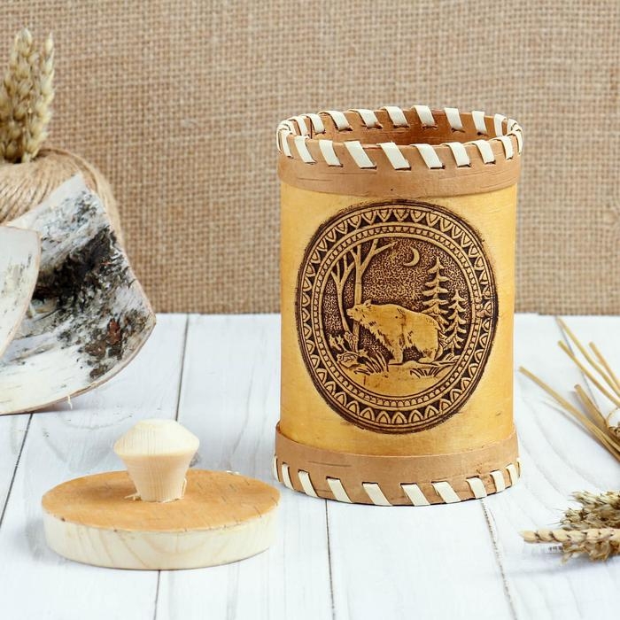 Туес «Медведь», 8×8×12, береста Туес «Медведь», 8×8×12, береста