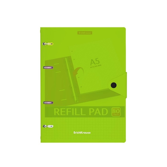 Тетрадь на кольцах, 80 листов в клетку, ErichKrause Neon, пластиковая обложка, на кнопке, блок офсет 100% белизна, МИКС