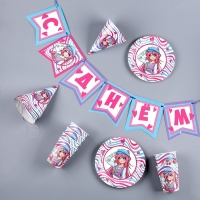 Набор бумажной посуды одноразовый Аниме», фуксия: 6 тарелок, 1 гирлянда, 6 стаканов, 6 колпаков Набор бумажной посуды одноразовый Аниме», фуксия: 6 тарелок, 1 гирлянда, 6 стаканов, 6 колпаков