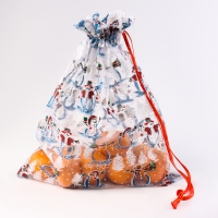 Новый год! Мешок подарочный «Снеговики на лыжах», р. 45 × 35 см, органза Новый год! Мешок подарочный «Снеговики на лыжах», р. 45 × 35 см, органза