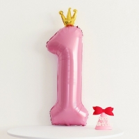 Шар фольгированный 40" &laquo;Цифра 1 с короной&raquo;, цвет розовый