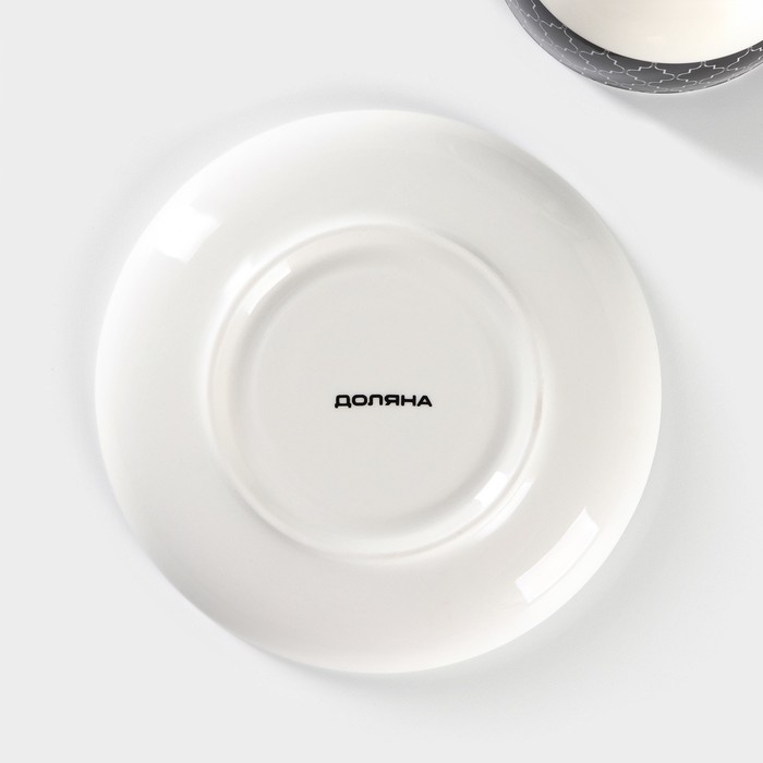 Чайная пара фарфоровая Доляна «Марокко», 2 предмета: чашка 280 мл, блюдце d=15 см, цвет белый и чёрный Чайная пара фарфоровая Доляна «Марокко», 2 предмета: чашка 280 мл, блюдце d=15 см, цвет белый и чёрный