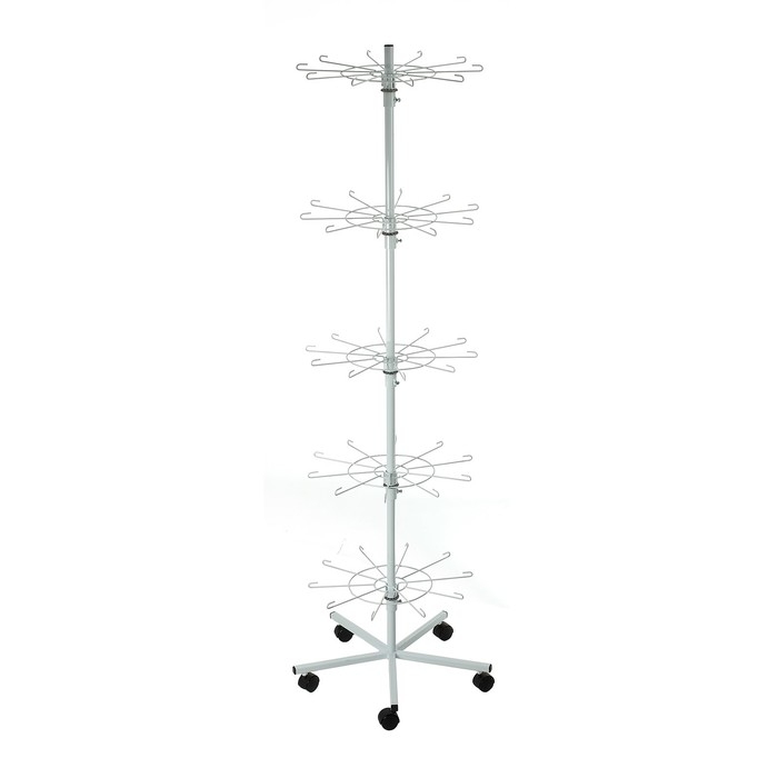 Вертушка на колёсах, 5 ярусов по 10 крючков, 50×50×190, цвет белый Вертушка на колёсах, 5 ярусов по 10 крючков, 50×50×190, цвет белый
