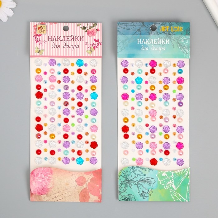 Наклейка стразы пластик Наклейка стразы пластик "Цветы и горох" цвет МИКС 30х10 см