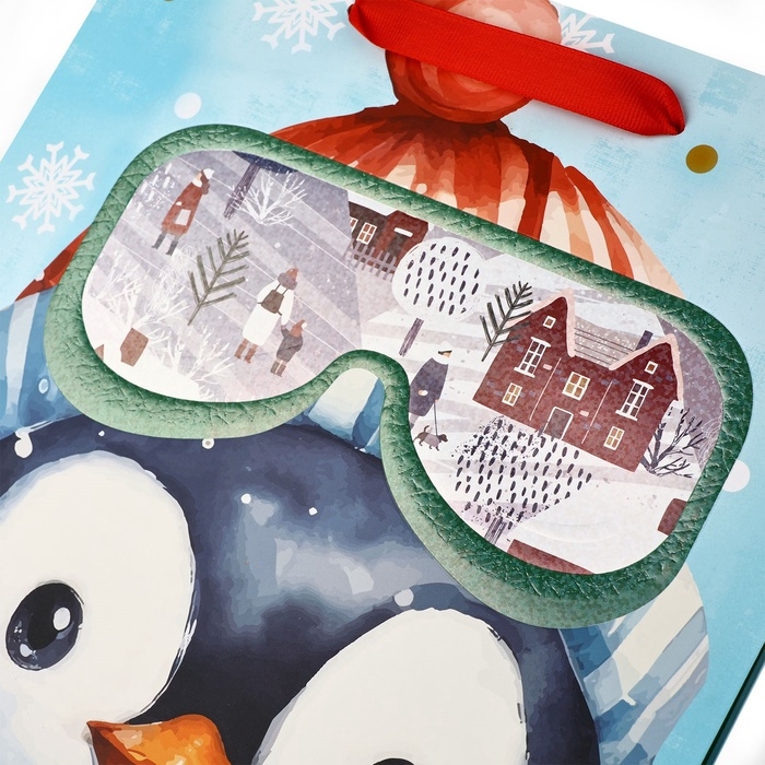 Пакет подарочный новогодний ламинированный &laquo;Пингвинёнок&raquo;, конгрев, M 30 х 26 х 9 см, Новый год