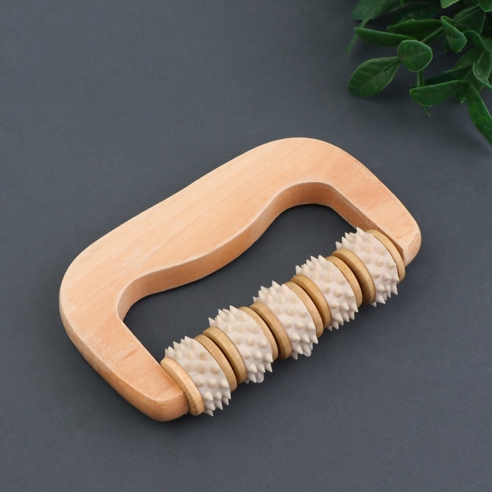 Массажёр «Коромысло», 14,5 × 8 × 3 см, деревянный, 5 колёс с шипами, цвет бежевый Массажёр «Коромысло», 14,5 × 8 × 3 см, деревянный, 5 колёс с шипами, цвет бежевый