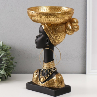 Сувенир полистоун подставка "Африканка с золотой тарелкой на голове" 30х17х17 см