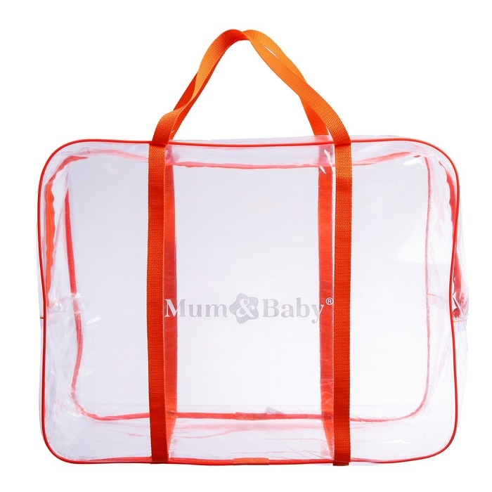 Сумка в роддом, размер 40х50х25 см, карман сбоку, цвет прозрачный/оранжевый, Mum&Baby
