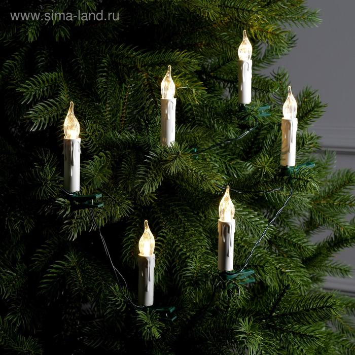 Гирлянда &laquo;Нить&raquo; 6 м с насадками &laquo;Свечи на прищепке&raquo;, IP20, тёмная нить, 30 LED, свечение тёплое белое, 220 В