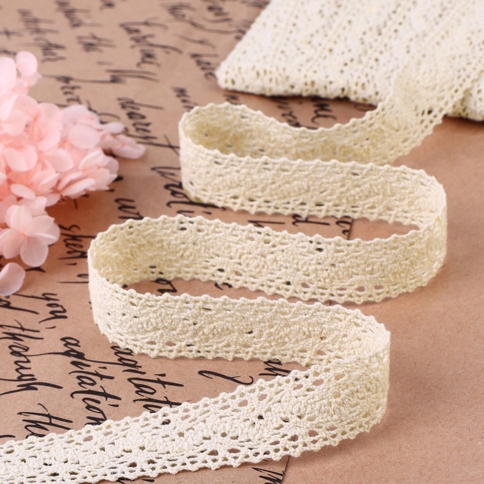 Кружево вязаное, 20 мм &times; 10 &plusmn; 1 м, цвет бежевый