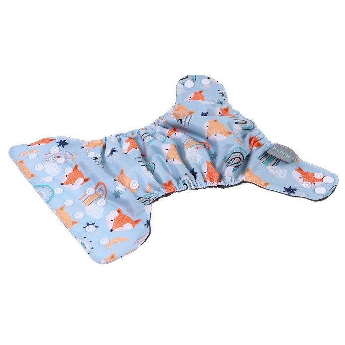 Многоразовый подгузник &laquo;Лисички&raquo;, 3-8 кг, угольно-бамбуковая ткань, цвет голубой, Крошка Я