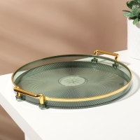 Подставка для хранения косметических принадлежностей &laquo;GREEN&raquo;, d = 27 х 3,4 см, цвет зелёный/золотистый