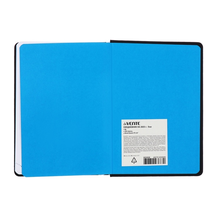 Ежедневник датированный 2025 года, deVENTE. Flag, B5 168 листов, deVENTE. Duo, твердая обложка кожзам с поролоном, шелкография, перфорация, ляссе, блок 70 г/м2
