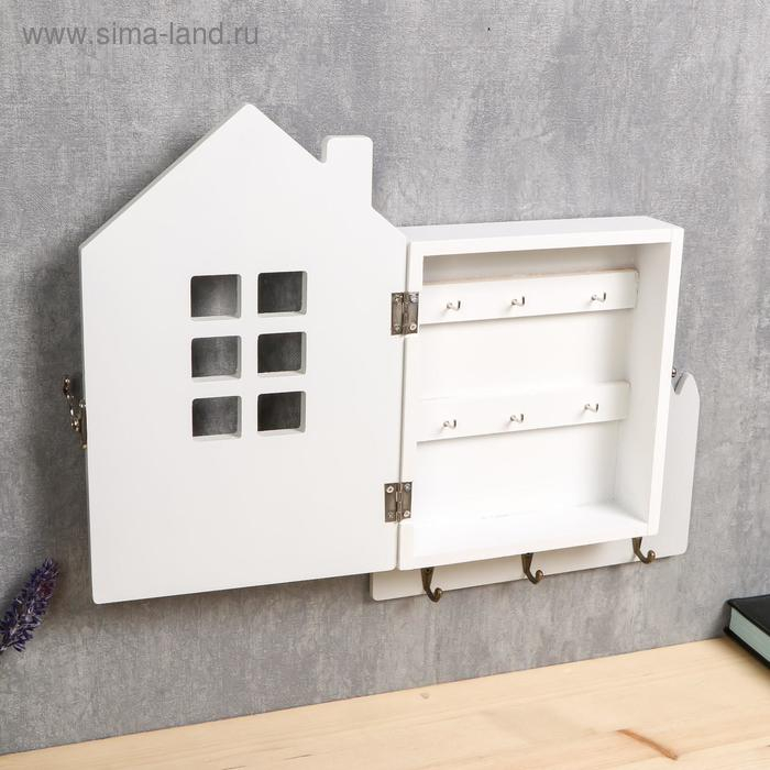 Ключница дерево "Домик с розовым садом" 30х22х6 см