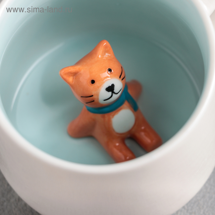 Кружка керамическая с фигуркой на дне &laquo;Прятки. Тигра&raquo;, 350 мл, цвет белый