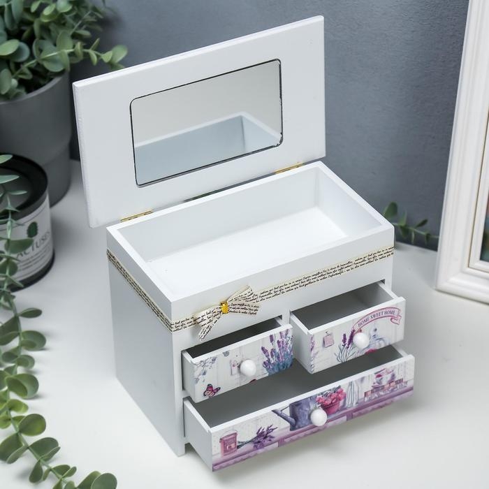 Шкатулка дерево комод 3 ящика Шкатулка дерево комод 3 ящика "Лаванда" 14,9х19,8х11,4 см