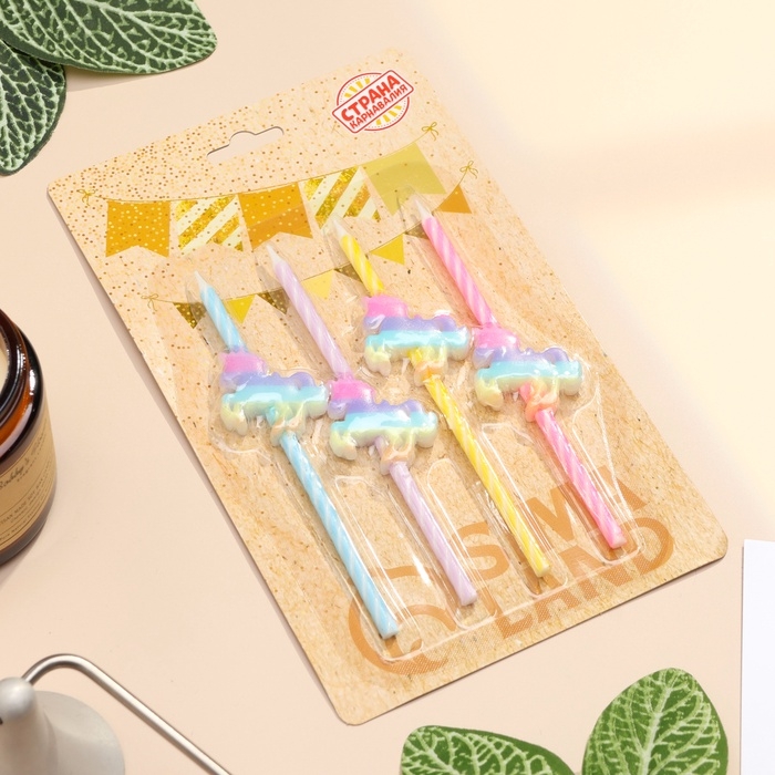 Набор свечей для торта, 4 шт Набор свечей для торта, 4 шт "Радужные единороги", спиральные, разноцветные