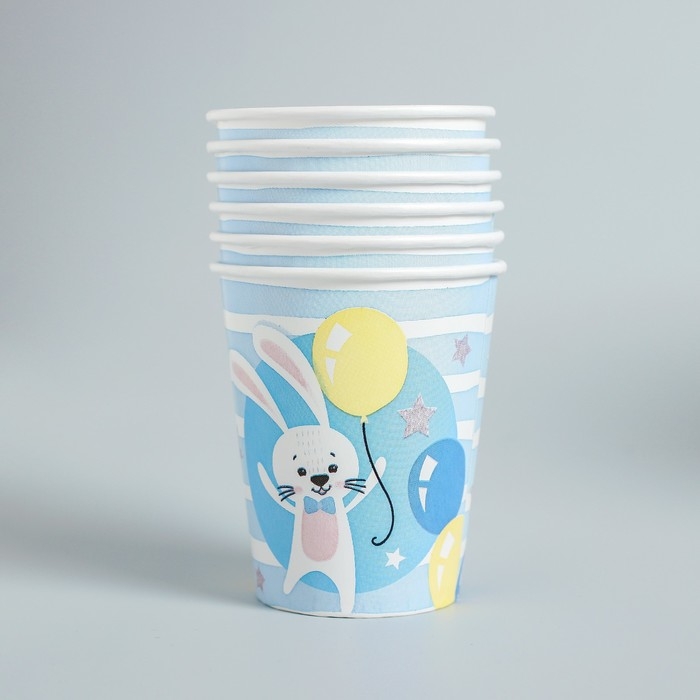 Набор бумажной посуды одноразовый С днём рождения. 2 годика&raquo;, 6 тарелок, 6 стаканов, 6 колпаков, 1 гирлянда, цвет голубой