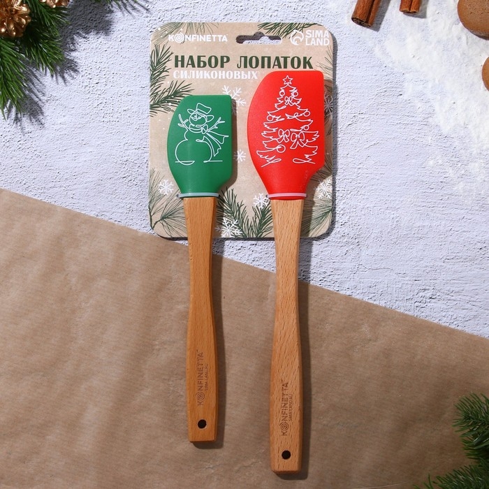 Новый год. Набор силиконовых лопаток &laquo;Рождественские истории&raquo;, 2 шт в наборе (26х5 см, 23.3х4.3 см)