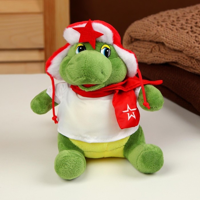 Мягкая игрушка &laquo;Дракон&raquo;, в шапке-ушанке со звездой, 17 см, цвет зелёный
