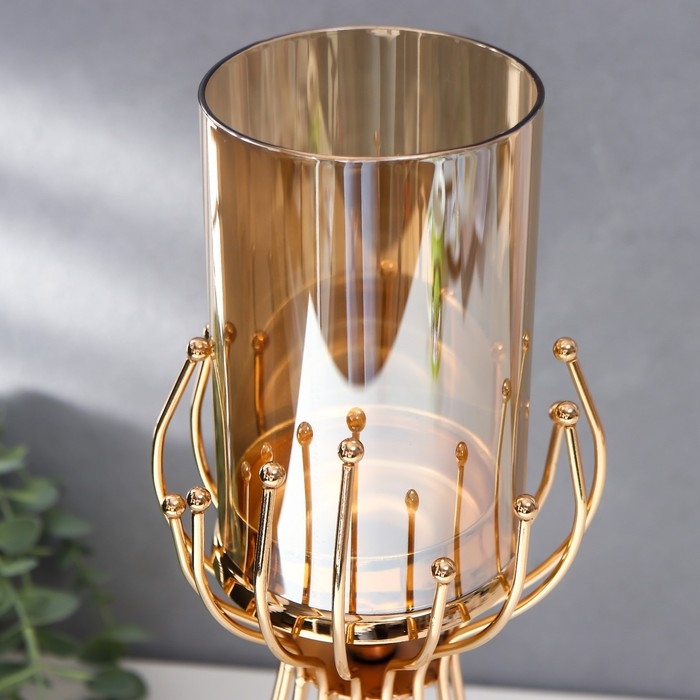 Подсвечник металл на 1 свечу Подсвечник металл на 1 свечу "Каркас с золотыми шариками" золото 37х12х12 см