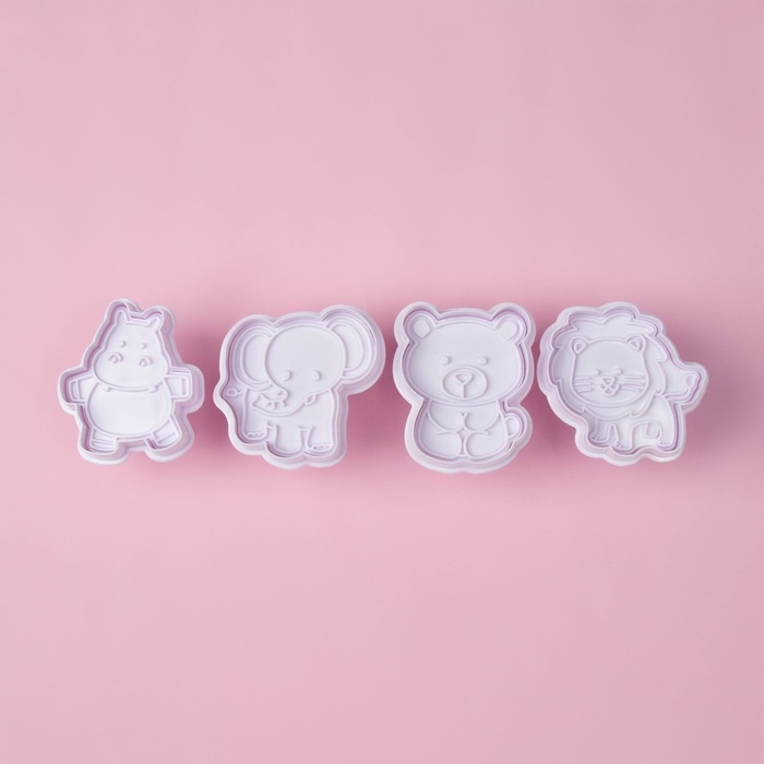 Плунжеры кондитерские Доляна &laquo;Зверята&raquo;, для теста, набор 4 шт, пластик, белые