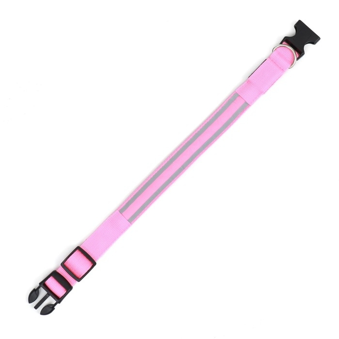 Ошейник с подсветкой Двойная полоса размер М, ОШ 40-48 х 2,5 см 3 режима свечения розовый