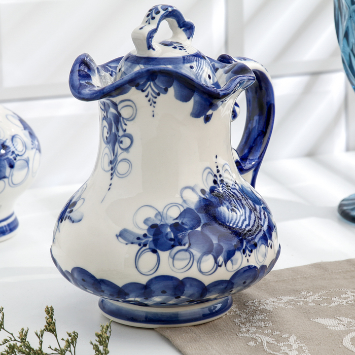 Кувшин Кувшин "Утро", гжель, фарфор, 18х16 см