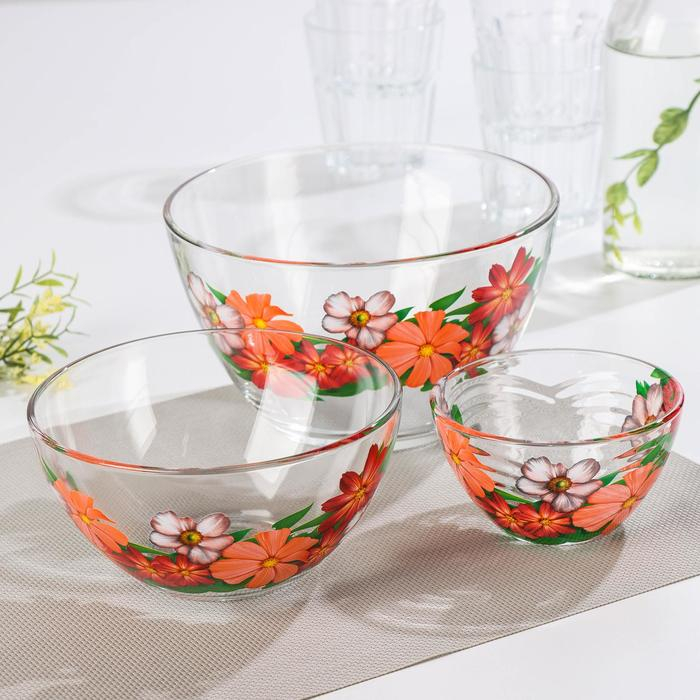 Набор салатников &laquo;Цветник&raquo;, 3 шт: 215 мл, d=11 см; 450 мл, d=15,8 см; 925 мл, d=18,8 см, МИКС