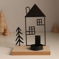 Подсвечник металл, дерево на 1 свечу "Ёлочка у домика с трубой" d=4 см 7,5х12х15,5 см Подсвечник металл, дерево на 1 свечу "Ёлочка у домика с трубой" d=4 см 7,5х12х15,5 см