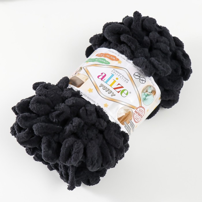 Пряжа "Puffy" 100 % микрополиэстер 9м/100г  (60 чёрный)