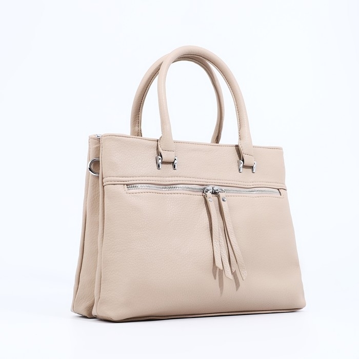 Сумка-тоут на молнии, 2 наружных кармана, цвет бежевый Сумка-тоут на молнии, 2 наружных кармана, цвет бежевый