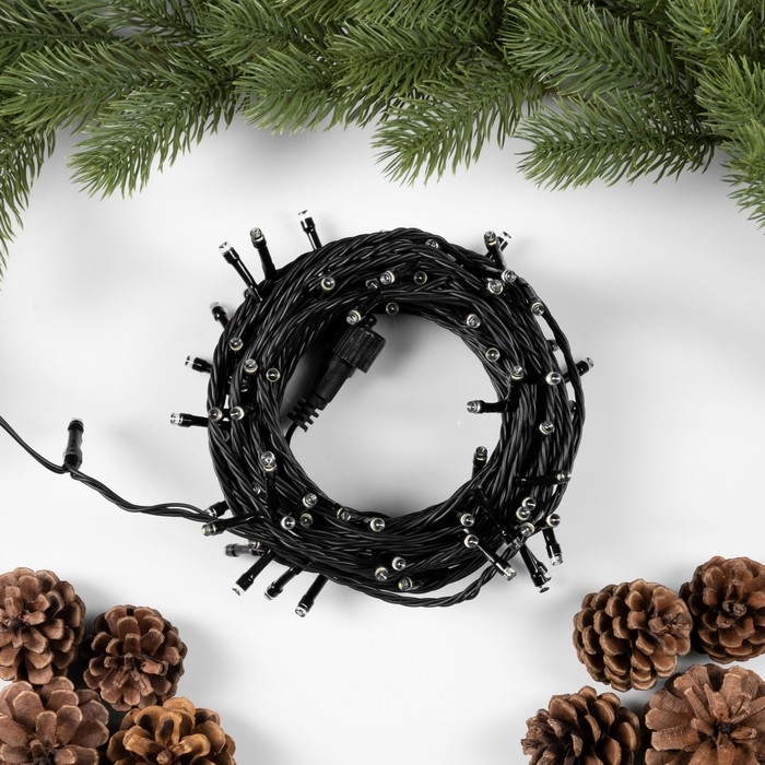 Гирлянда «Нить» 10 м, IP44, УМС, тёмная нить, 100 LED, свечение белое, мерцание всех светодиодов, 24 В Гирлянда «Нить» 10 м, IP44, УМС, тёмная нить, 100 LED, свечение белое, мерцание всех светодиодов, 24 В