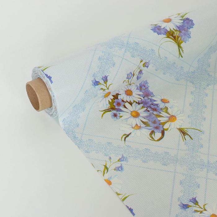 Клеенка столовая на нетканой основе «Букет ромашек», ширина 125 см, рулон 25 м, цвет голубой Клеенка столовая на нетканой основе «Букет ромашек», ширина 125 см, рулон 25 м, цвет голубой