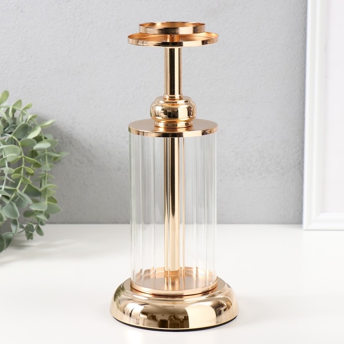 Подсвечник металл, акрил на 1 свечу Подсвечник металл, акрил на 1 свечу "Колба" d=6 см золото 12х12х27 см