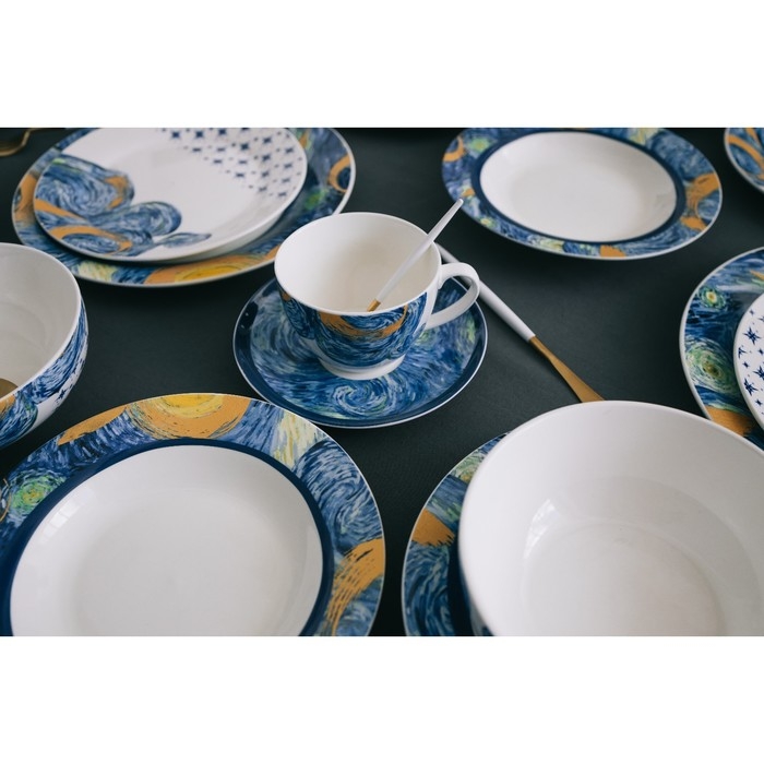 Сервиз фарфоровый чайный Доляна &laquo;Звёздная ночь&raquo;, 12 предметов: 6 чашек 250 мл, 6 блюдец d=15 см