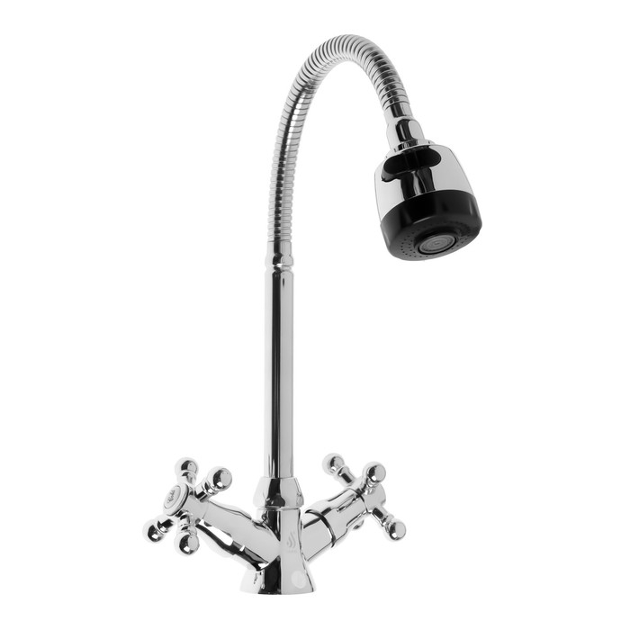 Смеситель для кухни Смеситель для кухни "ЦС-СМ СМ511710", двухвентильный, гибкий излив, латунь, хром