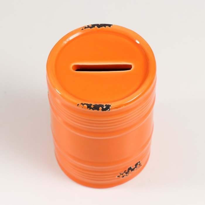 Копилка керамика "Оранжевая бочка" 6,5х6,5х9 см