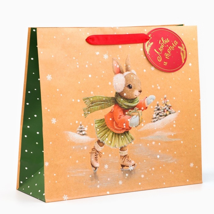 Новый год. Пакет подарочный Новый год. Пакет подарочный "Зайка на льду", люкс, 36 х 32 х 12 см.