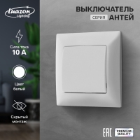 Выключатель Luazon Lighting "Антей", 10 А, 1 клавиша, скрытый, белый Выключатель Luazon Lighting "Антей", 10 А, 1 клавиша, скрытый, белый