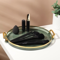 Подставка для хранения косметических принадлежностей &laquo;GREEN&raquo;, d = 27 х 3,4 см, цвет зелёный/золотистый