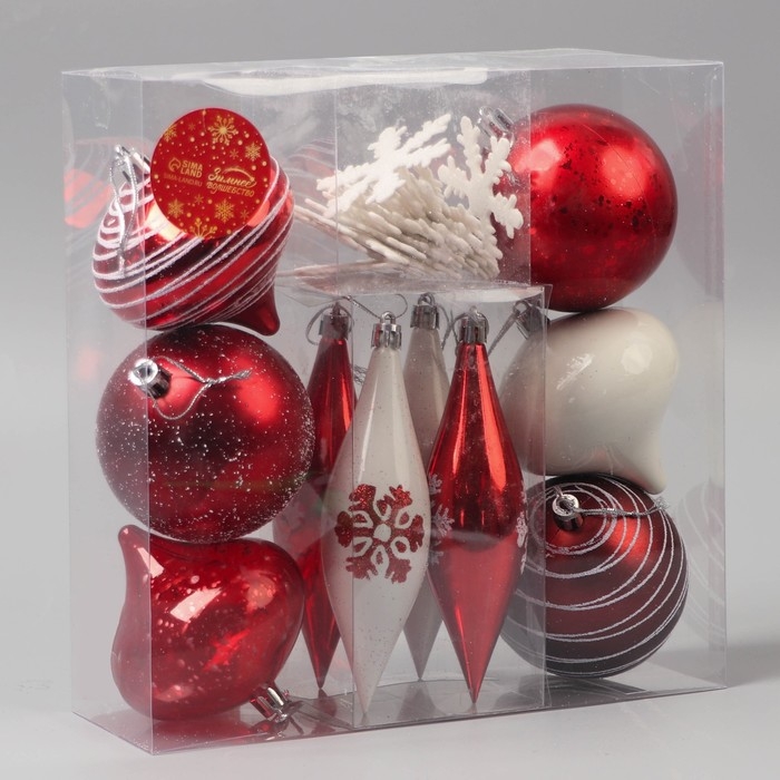 Набор украшений пластик 22 шт "Морозный день" красно-белый