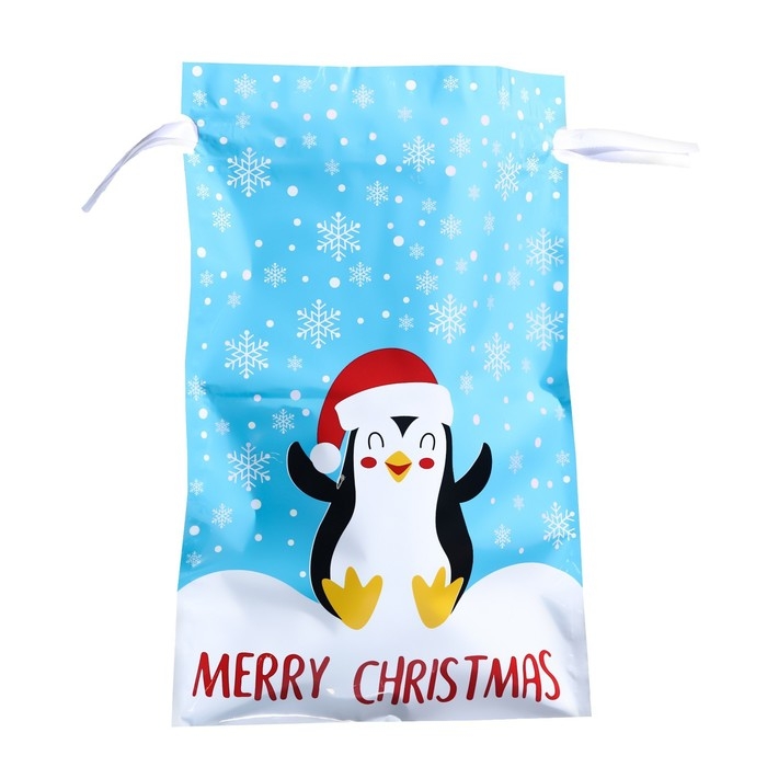 Новый год. Пакет подарочный с завязками, Новый год. Пакет подарочный с завязками, "Счастливый пингвин", 29х43 см.