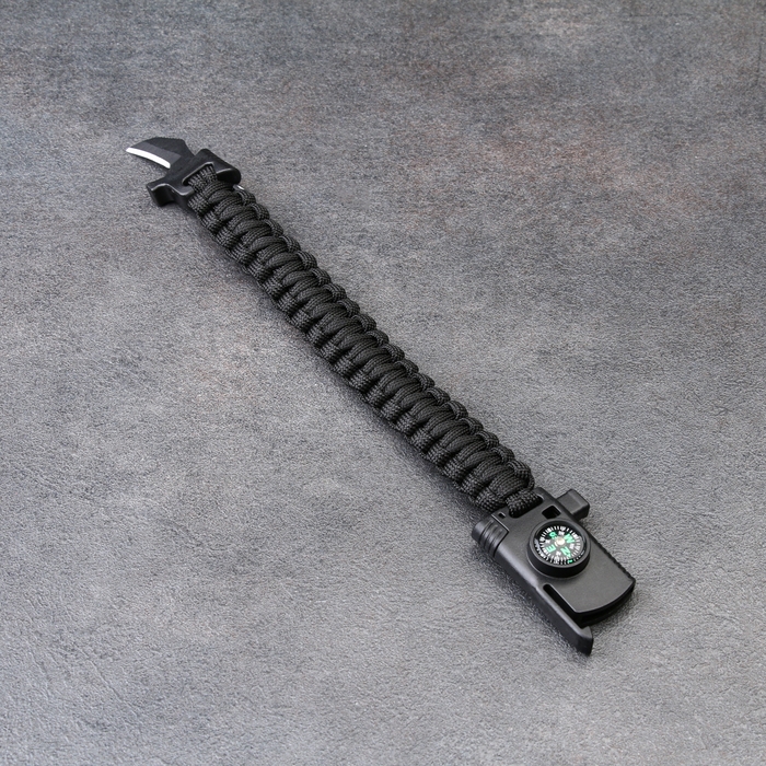 Браслет для выживания 5в1 (паракорд, нож, свисток, компас, огниво), черный