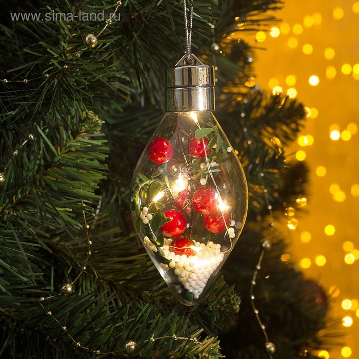 Ёлочный шар &laquo;Ягоды&raquo;, батарейки, 5 LED, свечение тёплое белое