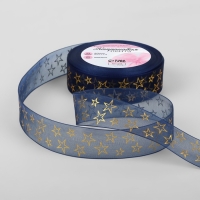 Лента капроновая с тиснением &laquo;Звёзды&raquo;, 25 мм &times; 23 &plusmn; 1 м, цвет тёмно-синий/золотой