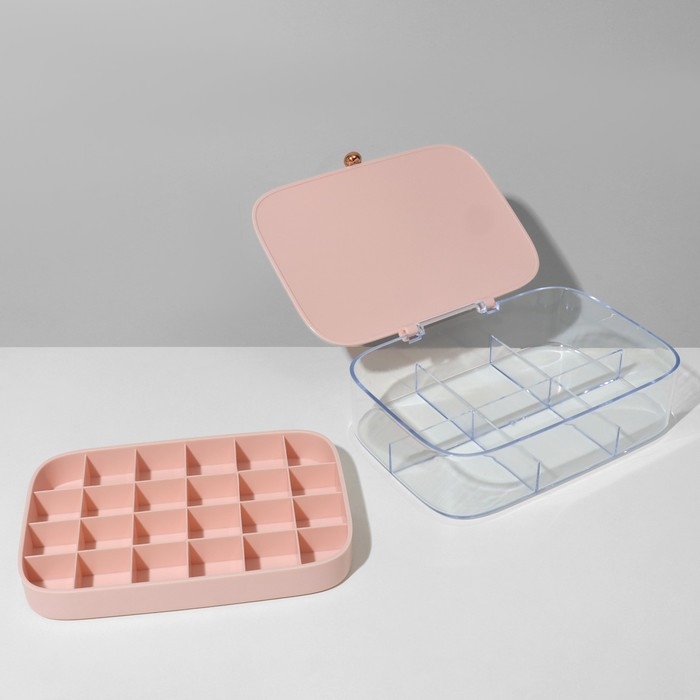 Подставка для украшений &laquo;Шкатулка&raquo; 2 яруса, 30 ячеек, 18&times;14&times;5 см, пластик, цвет розовый