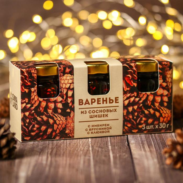 Набор варенья с сосновыми шишками &laquo;Шишки&raquo;: клюква, брусника, имбирь, 90 г (3 шт. х 30 г).