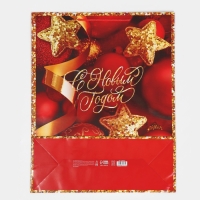 Пакет подарочный новогодний ламинированный XL &laquo;Новогодние звезды&raquo;, 40 х 49 х 15 см