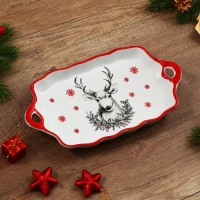Новый год! Блюдо новогоднее керамическое &laquo;Снежный олень&raquo;, 23х13х2.5 см, цвет белый